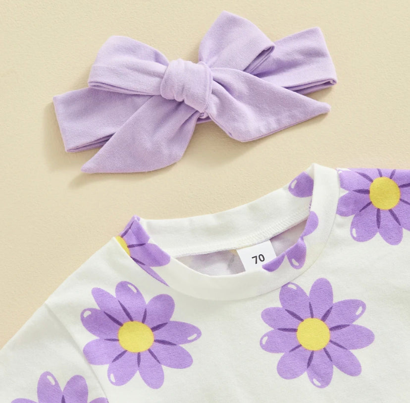 Purple Flower Shorts Set