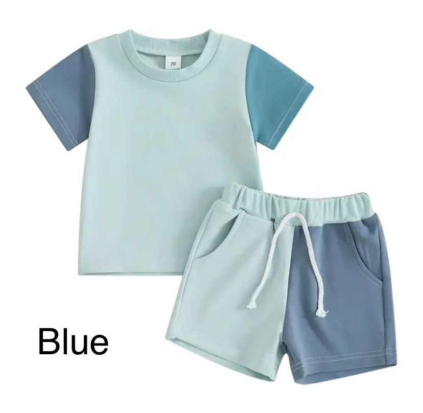 Colour block shorts set