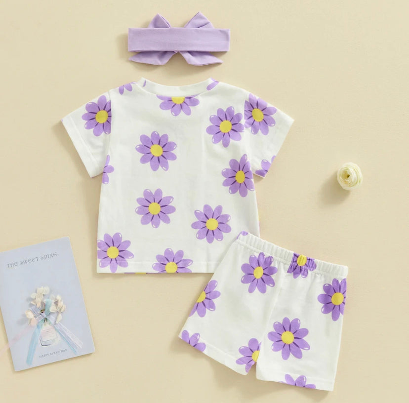 Purple Flower Shorts Set