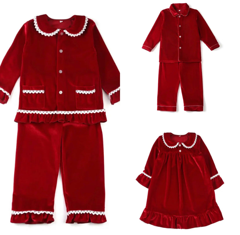 Red Velvet Christmas Pyjamas Children & Adults