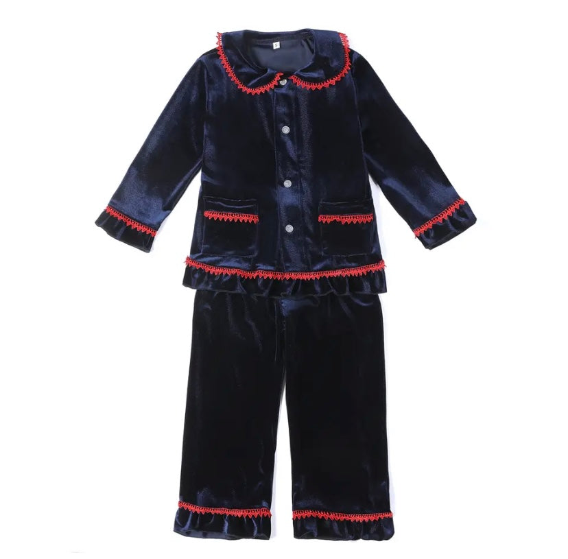 Navy Velvet Christmas Pyjamas