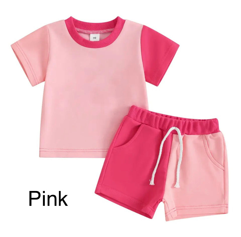 Colour block shorts set