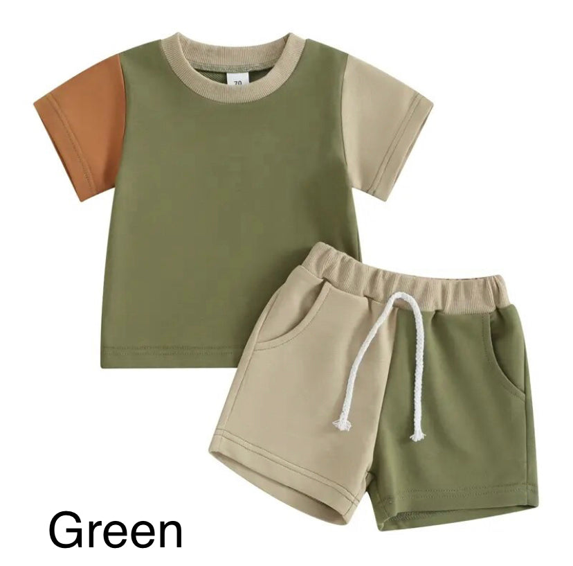 Colour block shorts set