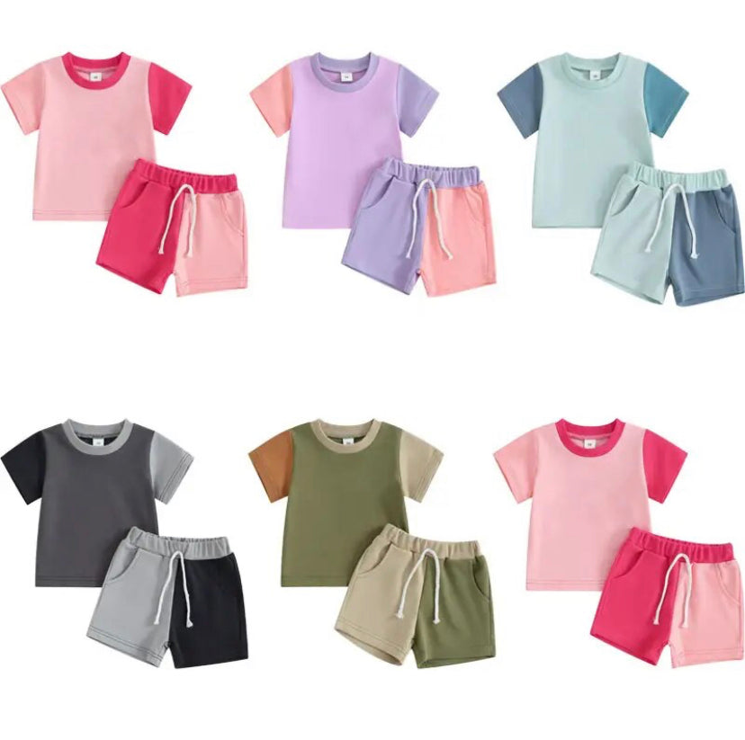 Colour block shorts set