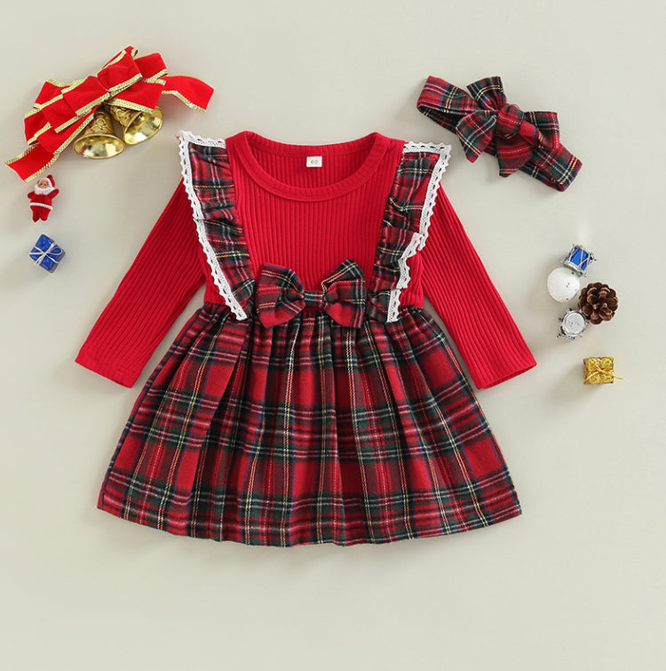 Knit Tartan Dress & Headband