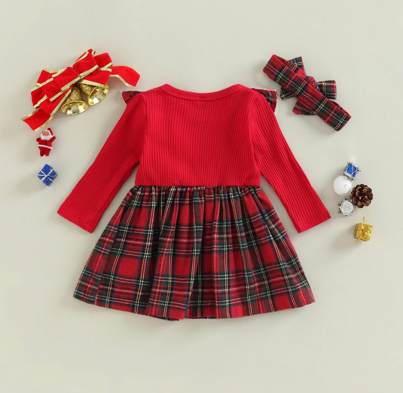 Knit Tartan Dress & Headband